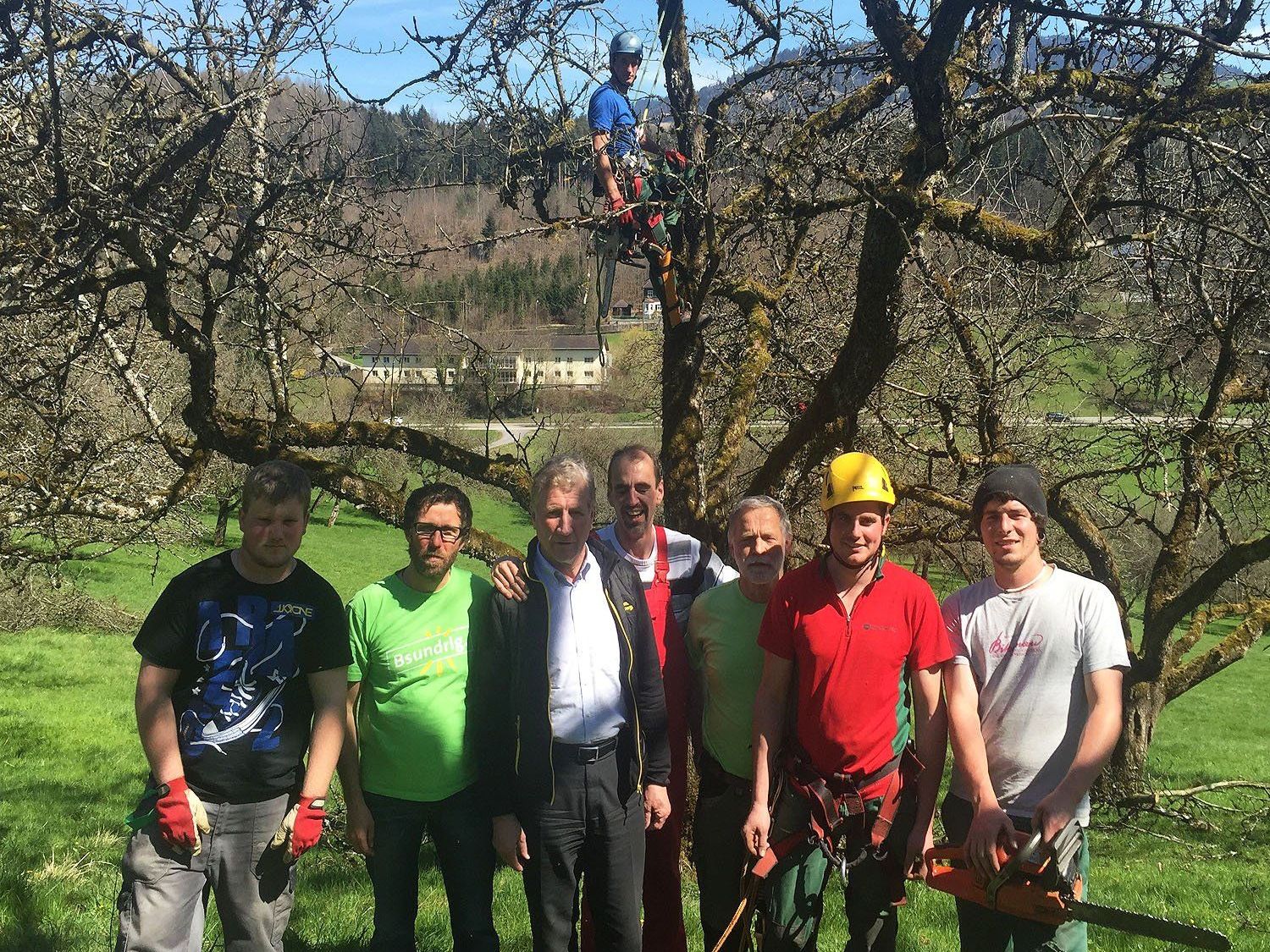 Landesrat Schwärzler (dritter v.l.) besuchte die Baumschnittaktion des Sunnahof in Göfis. Landesrat Schwärzler (dritter v.l.) besuchte die Baumschnittaktion des Sunnahof in Göfis.
