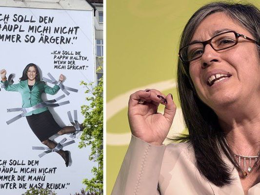 Das Riesenplakat am Naschmarkt in Wien mit Spitzenkandidatin Maria Vassilakou Das Riesenplakat am Naschmarkt in Wien mit Spitzenkandidatin Maria Vassilakou