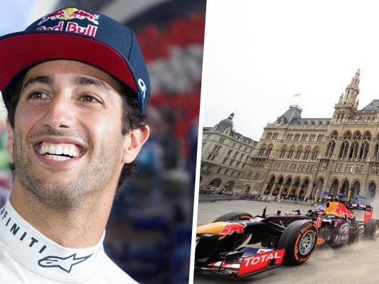 Daniel Ricciardo gab am Wiener Rathausplatz ordentlich Gas.
