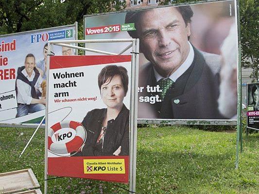 Wahlplakate der KPÖ, SPÖ und FPÖ