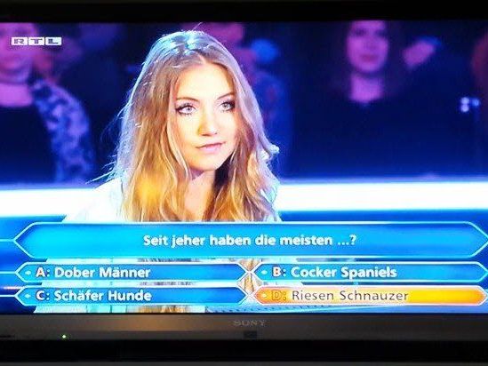 Eine Kandidatin scheitert erstmals in der Geschichte von “Wer wird Millionär” an der 50-Euro-Frage. Eine Kandidatin scheitert erstmals in der Geschichte von “Wer wird Millionär” an der 50-Euro-Frage.