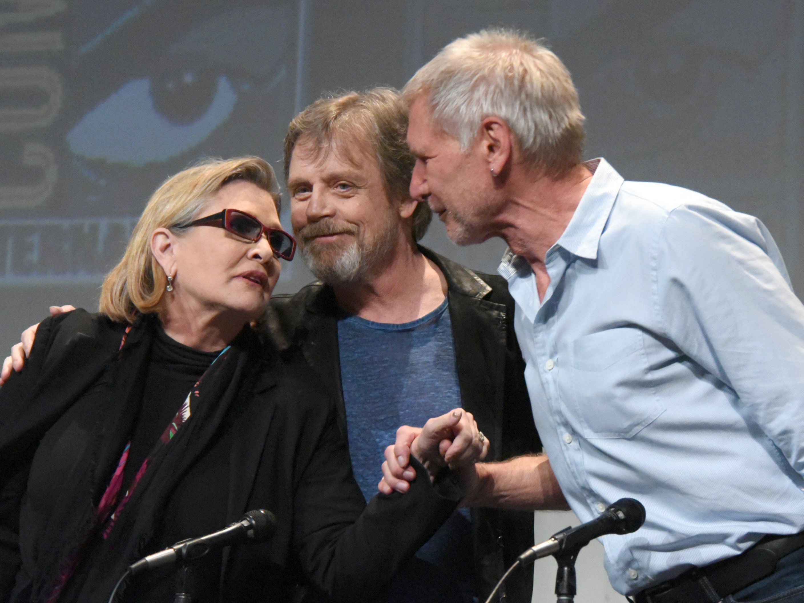 Carrie Fisher, Mark Hamill und Harrison Ford. Carrie Fisher, Mark Hamill und Harrison Ford.