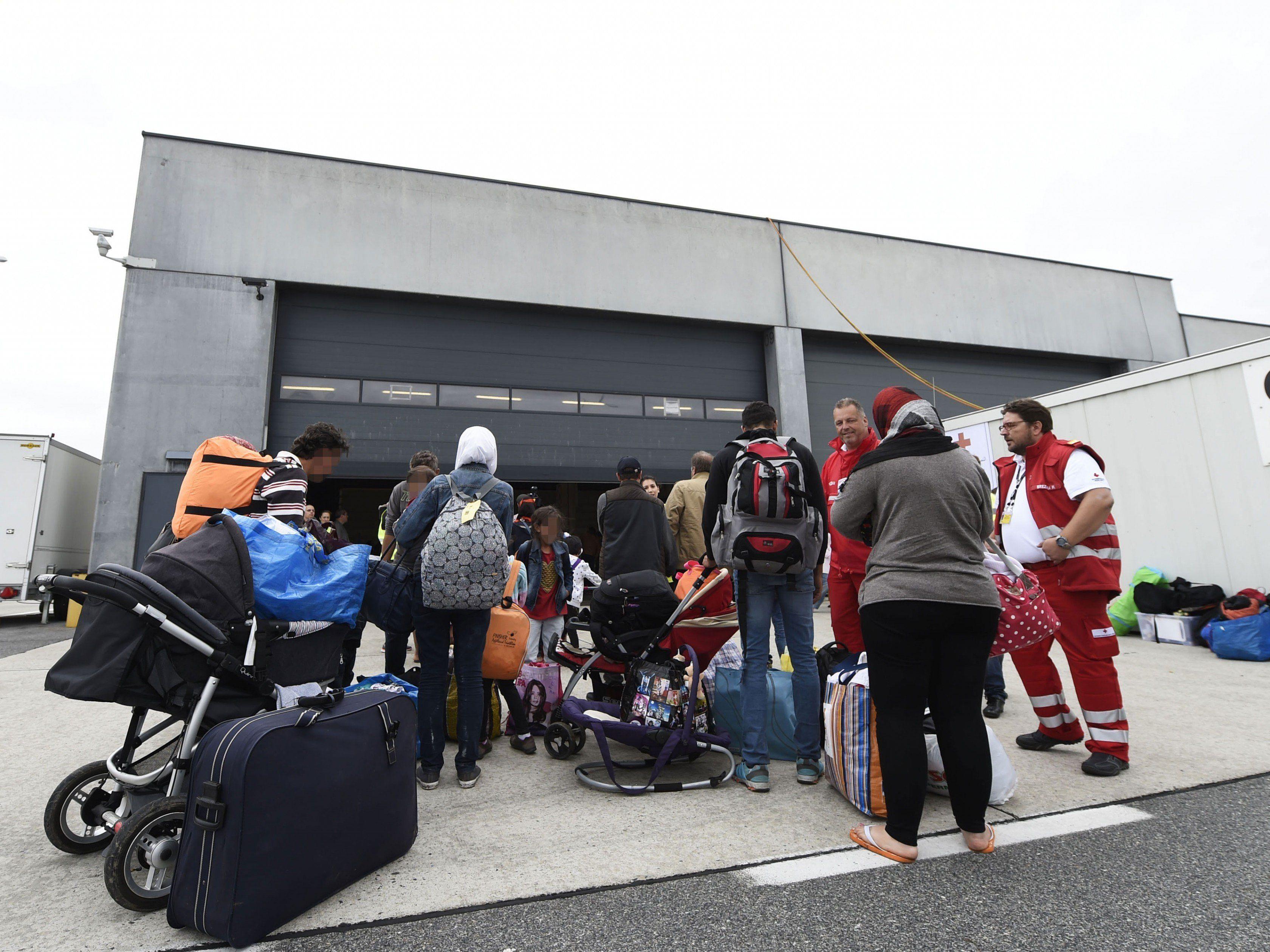 Die Flüchtlinge beziehen ihr neues Quartier am Flughafen Wien-Schwechat.