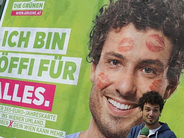 Das von den NEOS kritisierte Grünen-Sujet mit Julian Schmid Das von den NEOS kritisierte Grünen-Sujet mit Julian Schmid