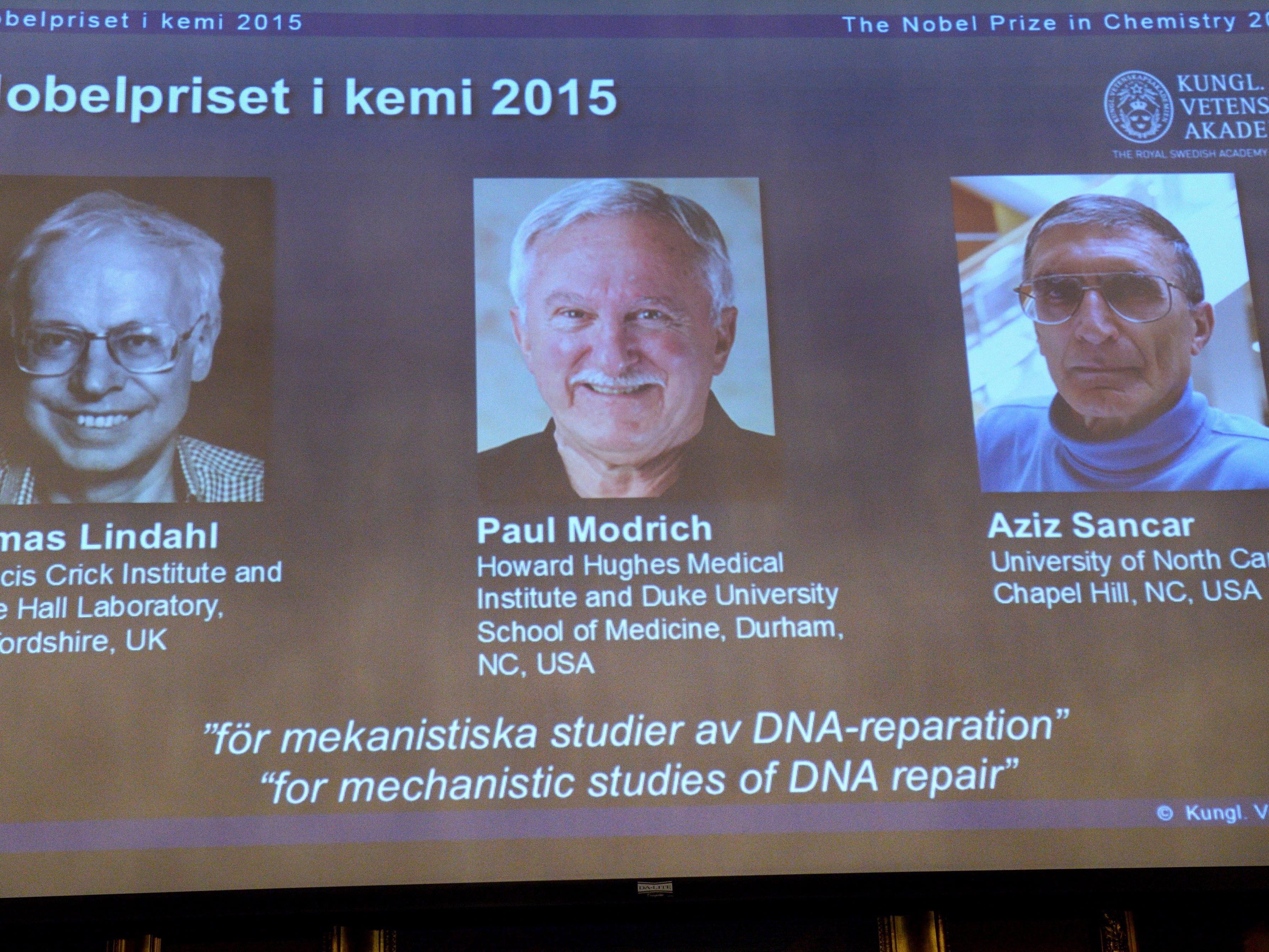 Chemie-Nobelpreis 2015 an drei Biochemiker aus USA und Großbritannien