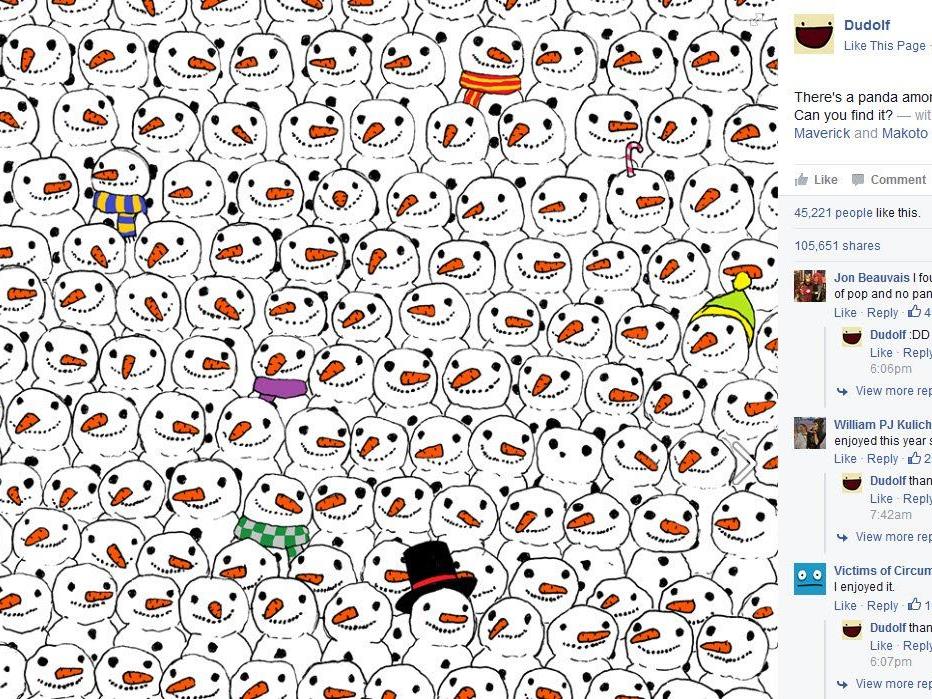 Suchbild: Wer findet den Panda zwischen den Schneemännern?