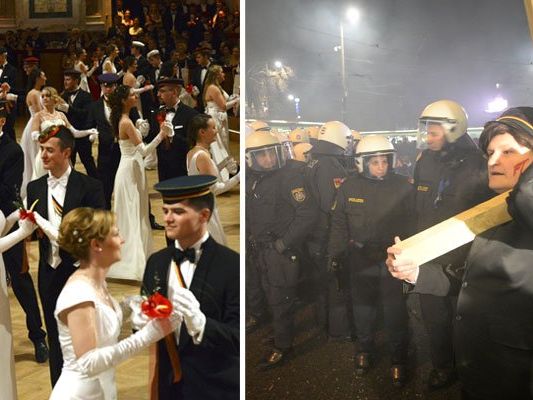 Wenn in der Hofburg die Burschenschafter tanzen, finden draußen Demos gegen den Akademikerball statt Wenn in der Hofburg die Burschenschafter tanzen, finden draußen Demos gegen den Akademikerball statt
