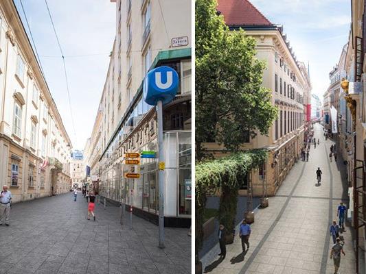 Die Herrengasse in der Wiener Innenstadt wird auf ihrer gesamten Länge zur Begegnungszone umgestaltet - hier ein Rendering