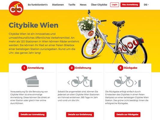 Neue Homepage mit mehr Funktionen bei Citybike Wien.