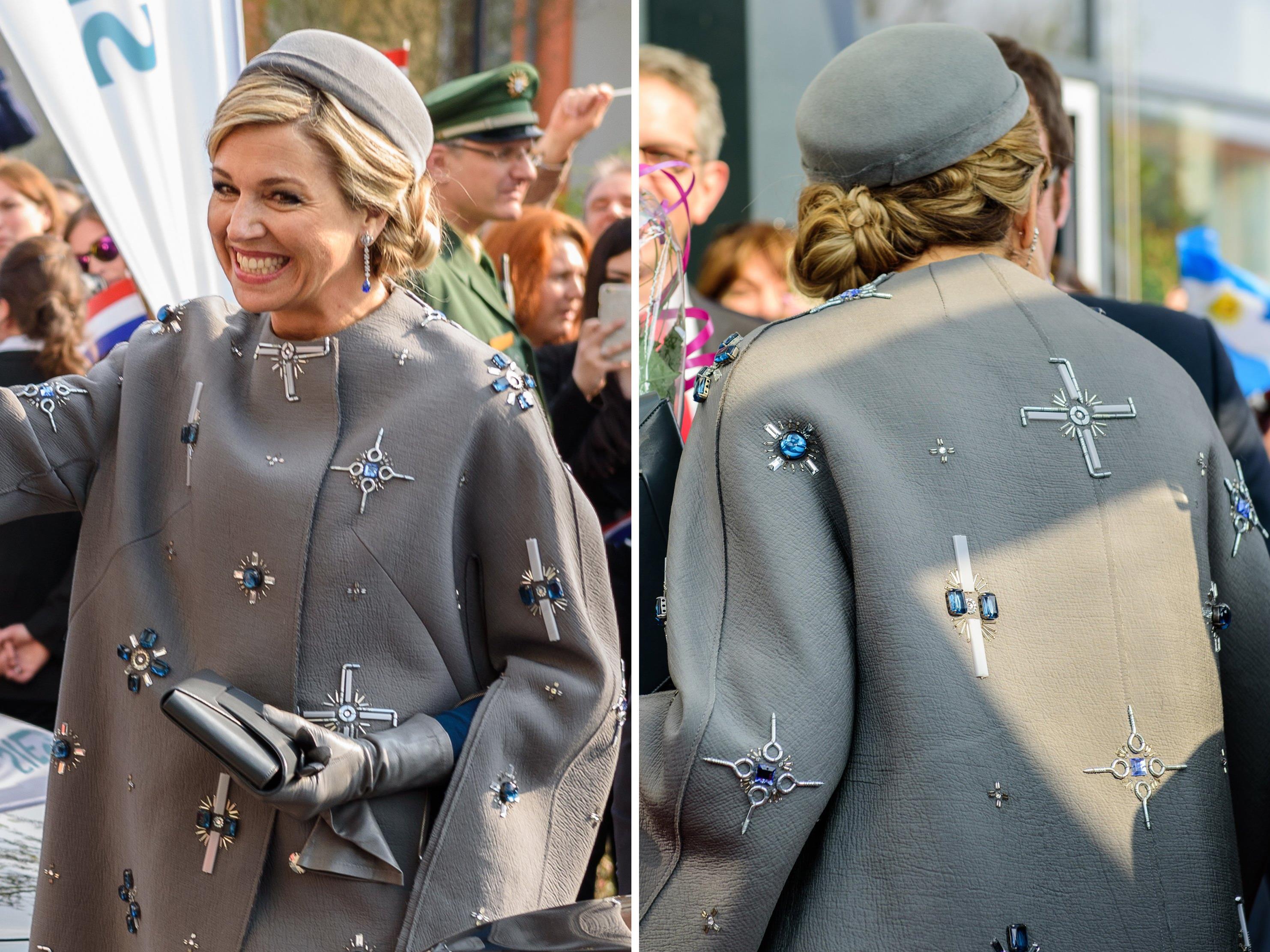 Für Wirbel sorgte Máximas grauer Mantel mit Hakenkreuz ähnlichen Applikationen.