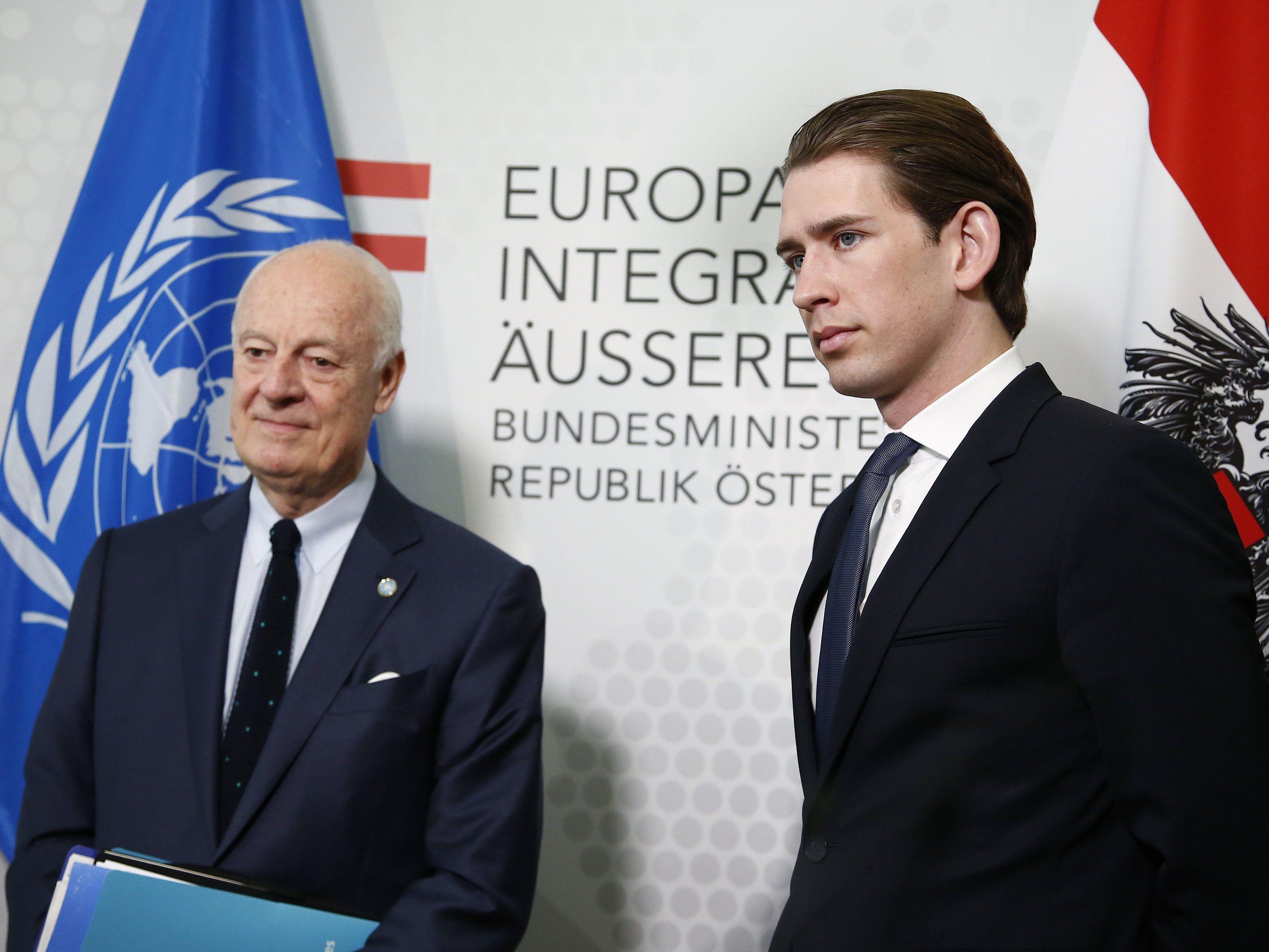 Nach Wiener Syrien-Gesprächen: De Mistura und Kurz sind optimistisch. Nach Wiener Syrien-Gesprächen: De Mistura und Kurz sind optimistisch.