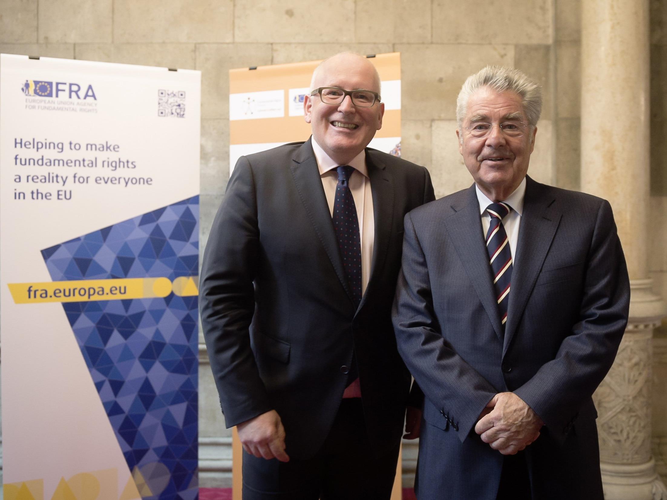 Vizepräsident der EU-Kommission, Frans Timmermans und Heinz Fischer anlässlich der Eröffnung des "Fundamental Rights Forum 2016".