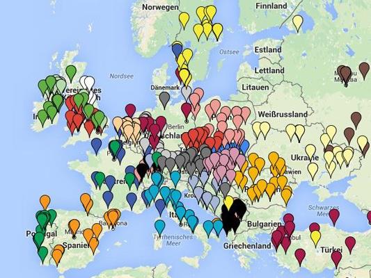 Die Geburtsorte aller 552 EURO-Teilnehmer auf einer Karte.