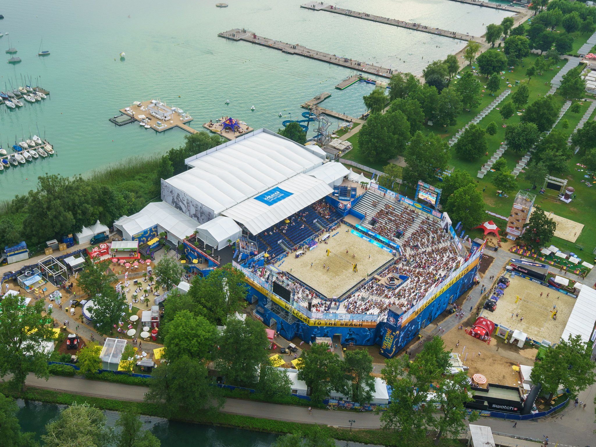Die Beachvolleyball-Arena in Klagenfurt. Die Beachvolleyball-Arena in Klagenfurt.