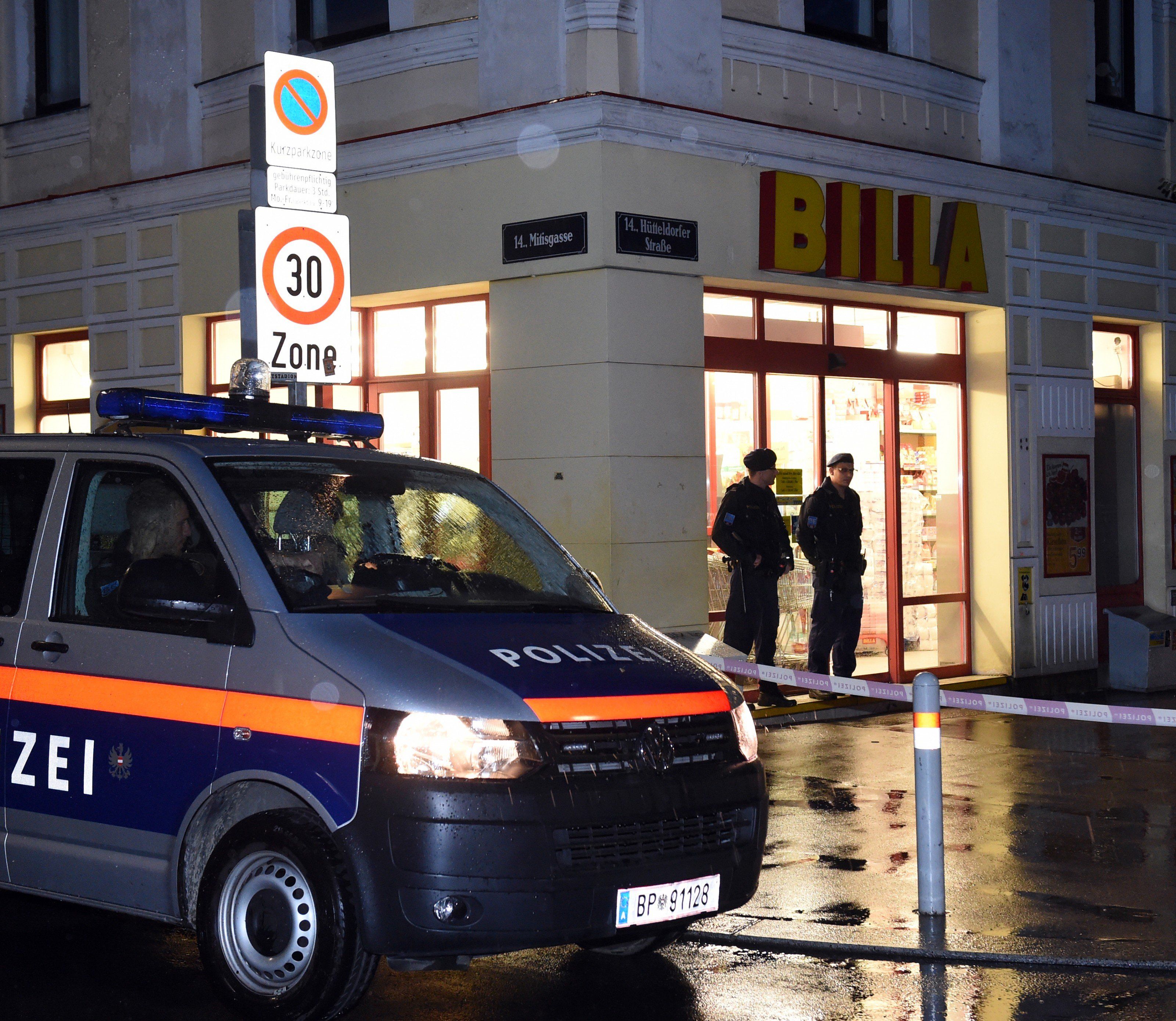 Nach dem tödlichen Supermarkt-Überfall in Wien-Penzing. Nach dem tödlichen Supermarkt-Überfall in Wien-Penzing.