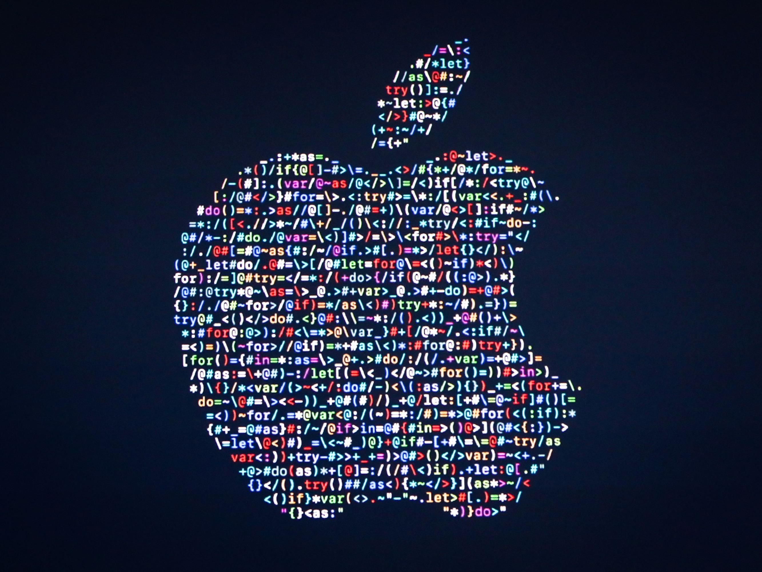 Apple Logo mit Buchstaben und Symbolen