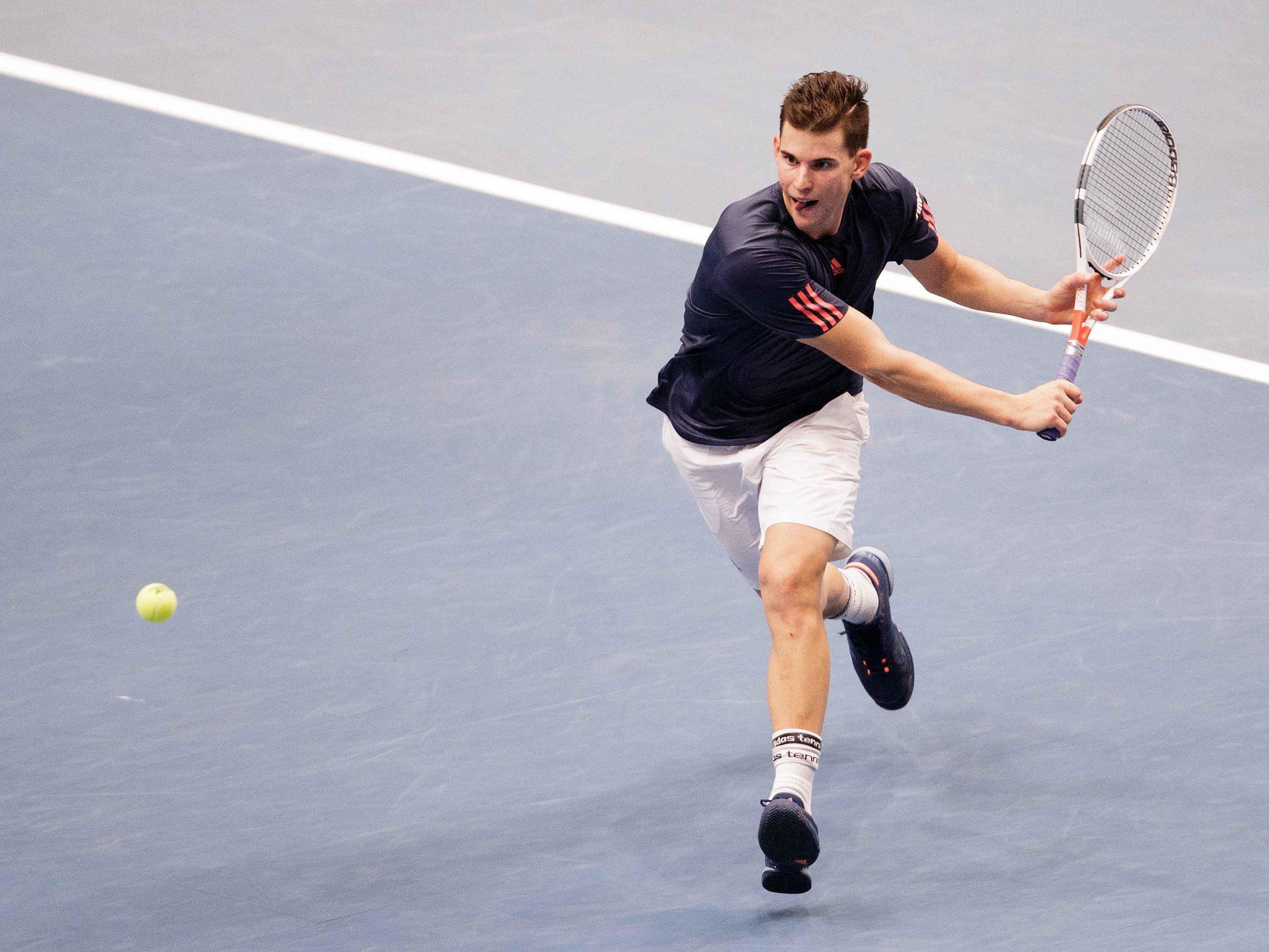 Thiem beim Turniererfolg gegen Melzer in der Wiener Stadthalle. Thiem beim Turniererfolg gegen Melzer in der Wiener Stadthalle.