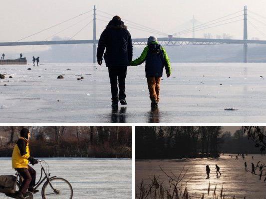 Alte und Neue Donau in Wien sind derzeit zugefroren.