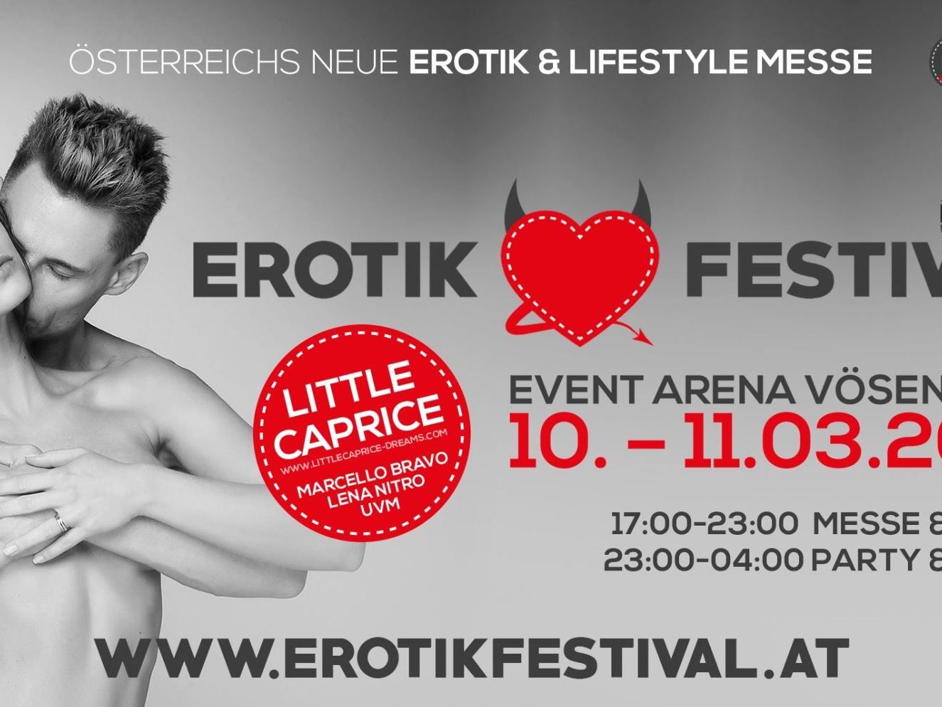 Vom 10 bis 11. März 2017 findet in der Event Arena das Erotik Festival statt. Vom 10 bis 11. März 2017 findet in der Event Arena das Erotik Festival statt.