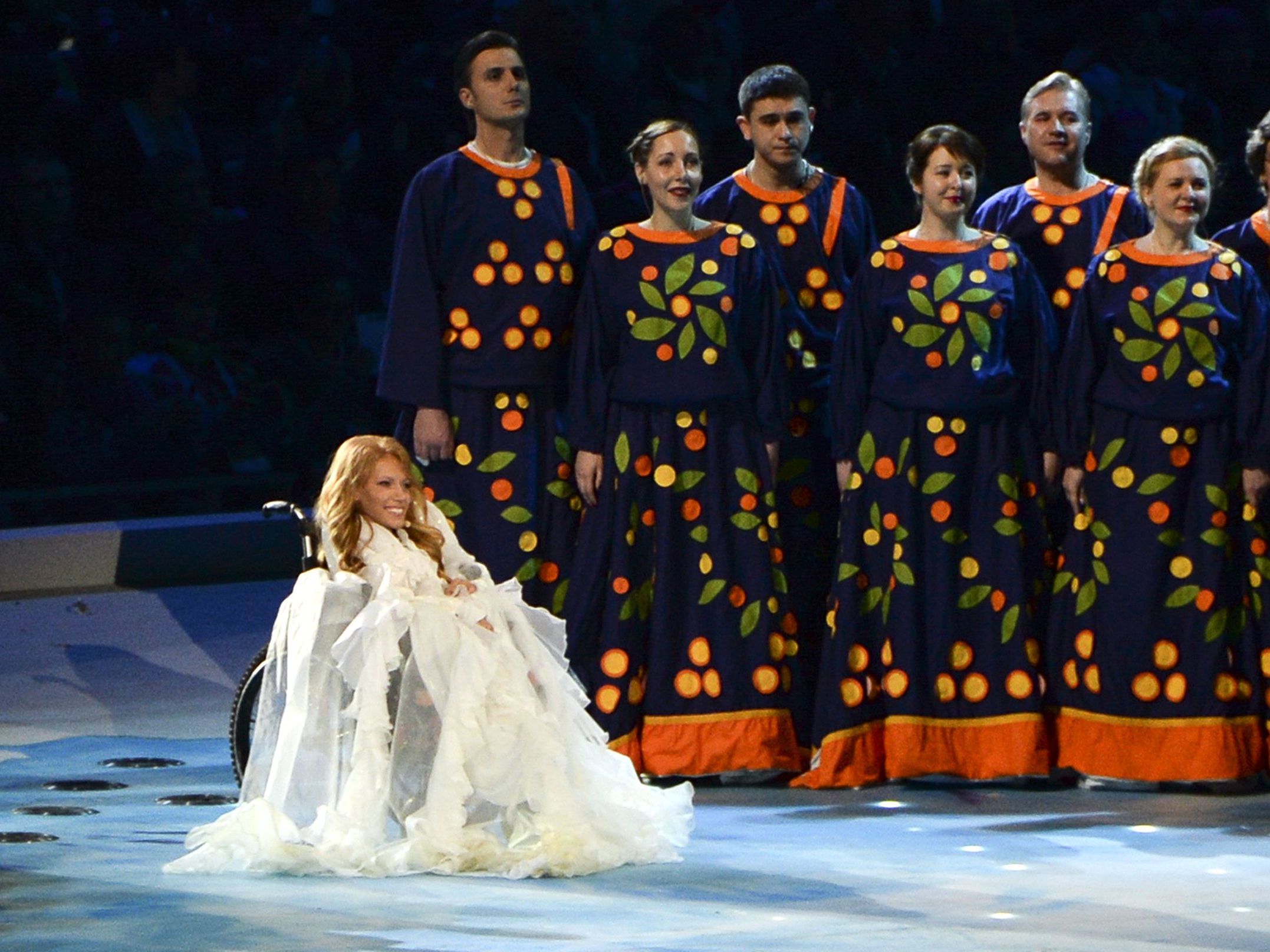 Yulia Samoylova bei ihrem Auftritt bei den Olympischen Winterspielen in Sotschi. Yulia Samoylova bei ihrem Auftritt bei den Olympischen Winterspielen in Sotschi.