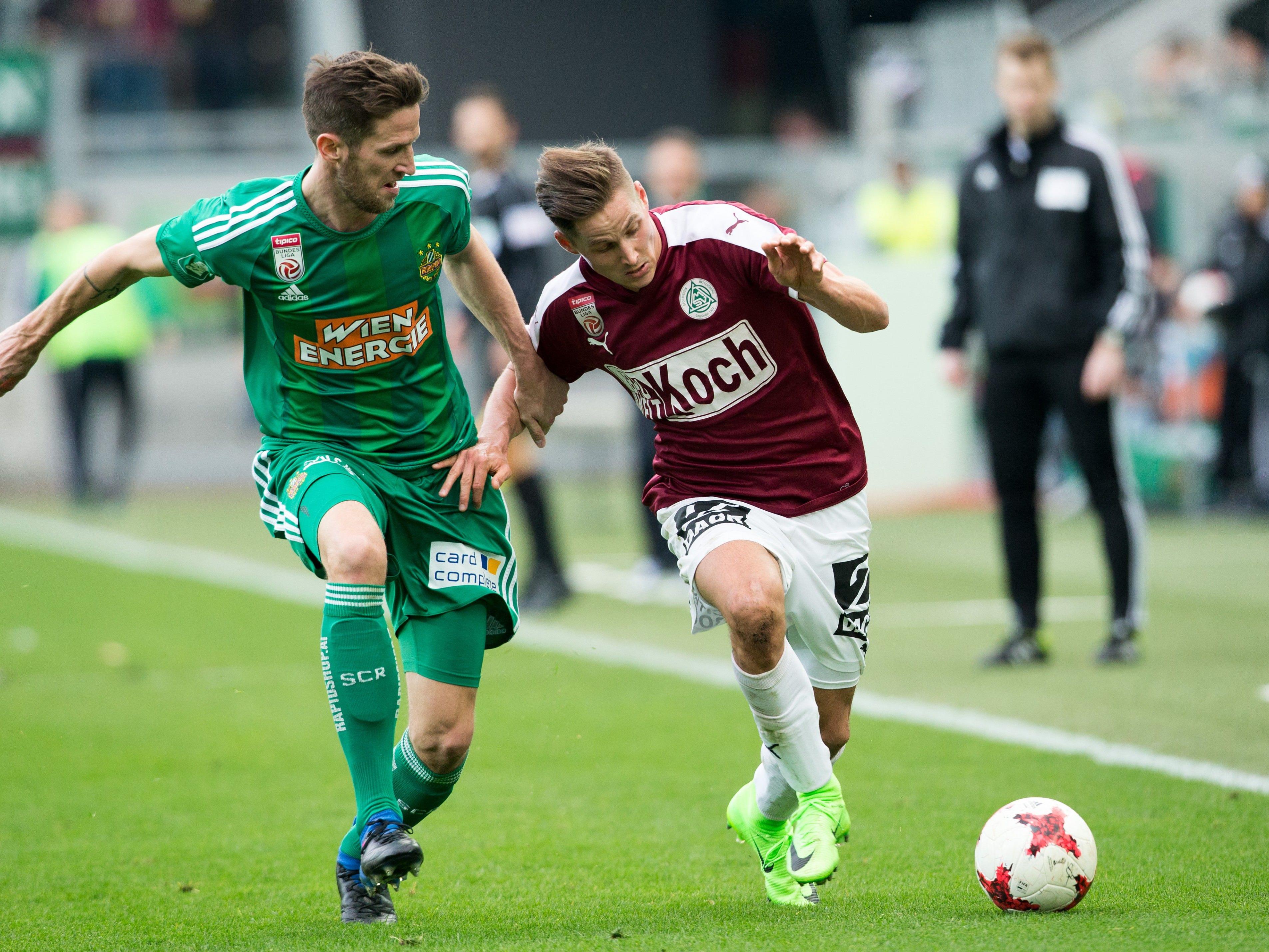 vlnr.: Christoph Schösswendter (SK Rapid Wien) und Thorsten Röcher (SV Mattersburg) beim Spiel