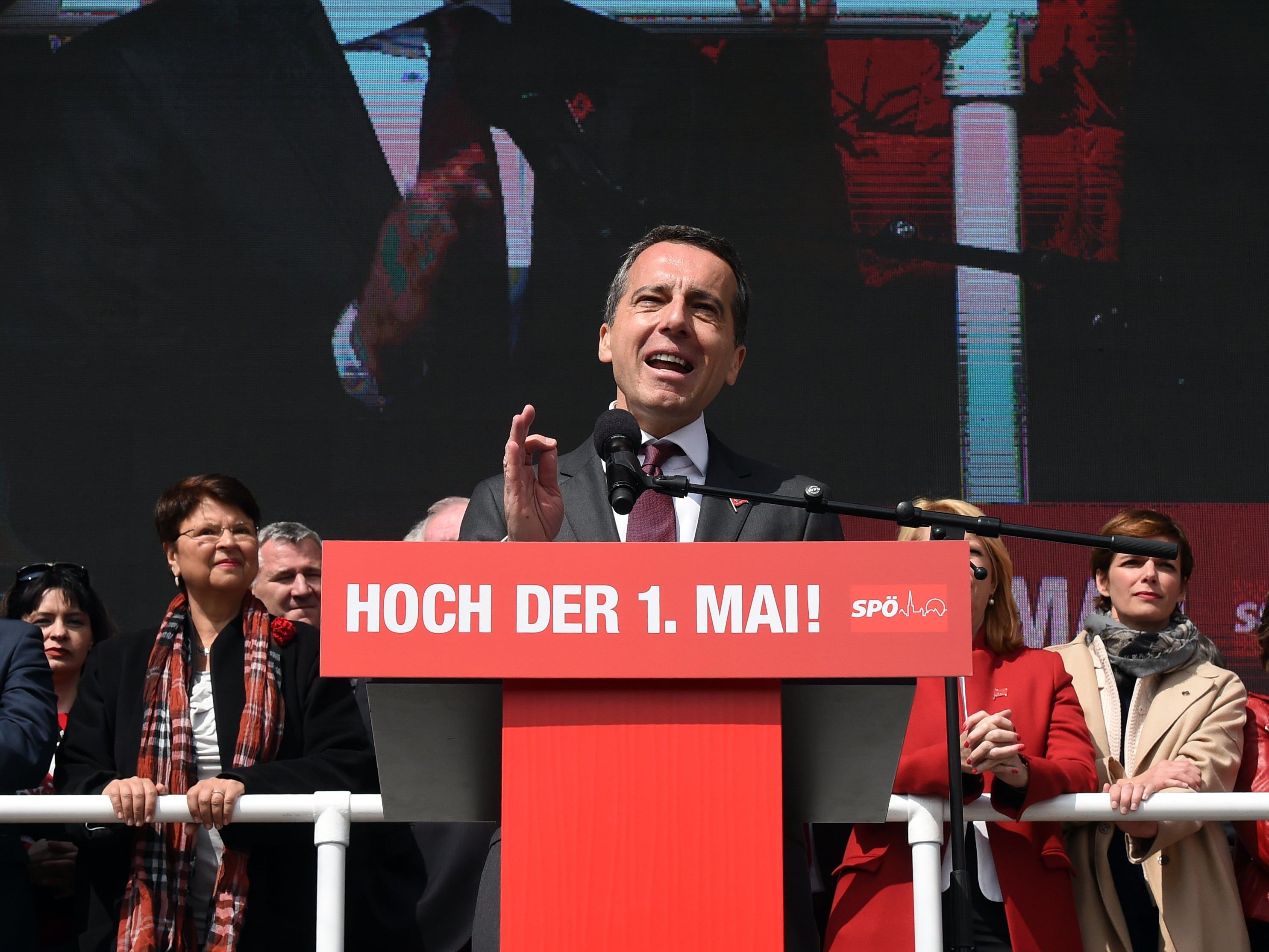 Bundeskanzler Christian Kern rief bei der SPÖ-Kundgebung am 1. Mai zu Geschlossenheit auf.