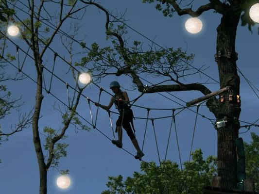 Auf bis zu 20 Metern Höhe kann in den von vielen hunderten Lampions beleuchtet Baumwipfeln geklettert werden.