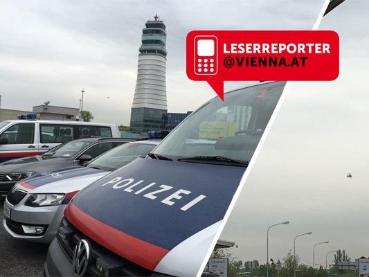 Zahlreiche Polizeiautos waren am Flughafen Wien zu sehen.