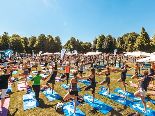 Mehr als 5.000 Yogis und Yoginis trafen sich im Wiener Augarten. Mehr als 5.000 Yogis und Yoginis trafen sich im Wiener Augarten.
