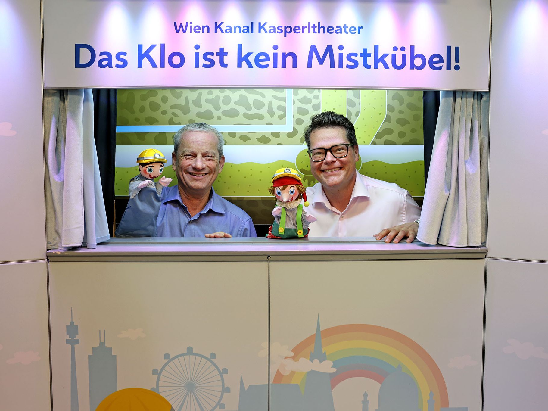 Eine Vorstellung des "Kanalkasperl" mit Wien Kanal Direktor Andreas Ilmer und Klimastadtrat Jürgen Czernohorszky. Eine Vorstellung des "Kanalkasperl" mit Wien Kanal Direktor Andreas Ilmer und Klimastadtrat Jürgen Czernohorszky.